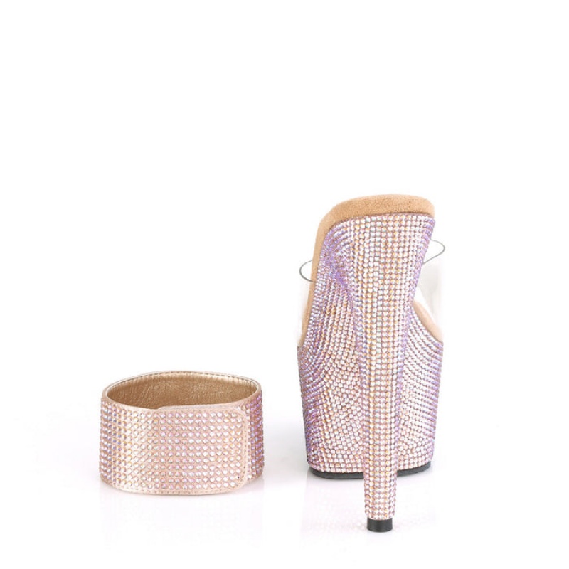 Rose / Gold Pleaser Bejeweled-712RS Women's Slides | SA2460951