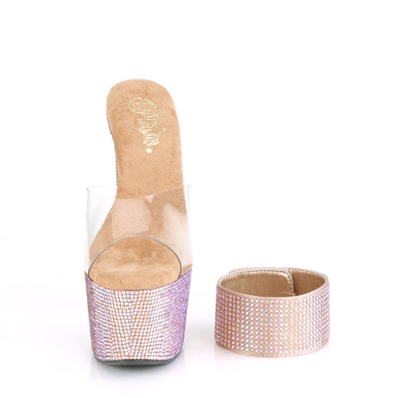 Rose / Gold Pleaser Bejeweled-712RS Women\'s Slides | SA2460951