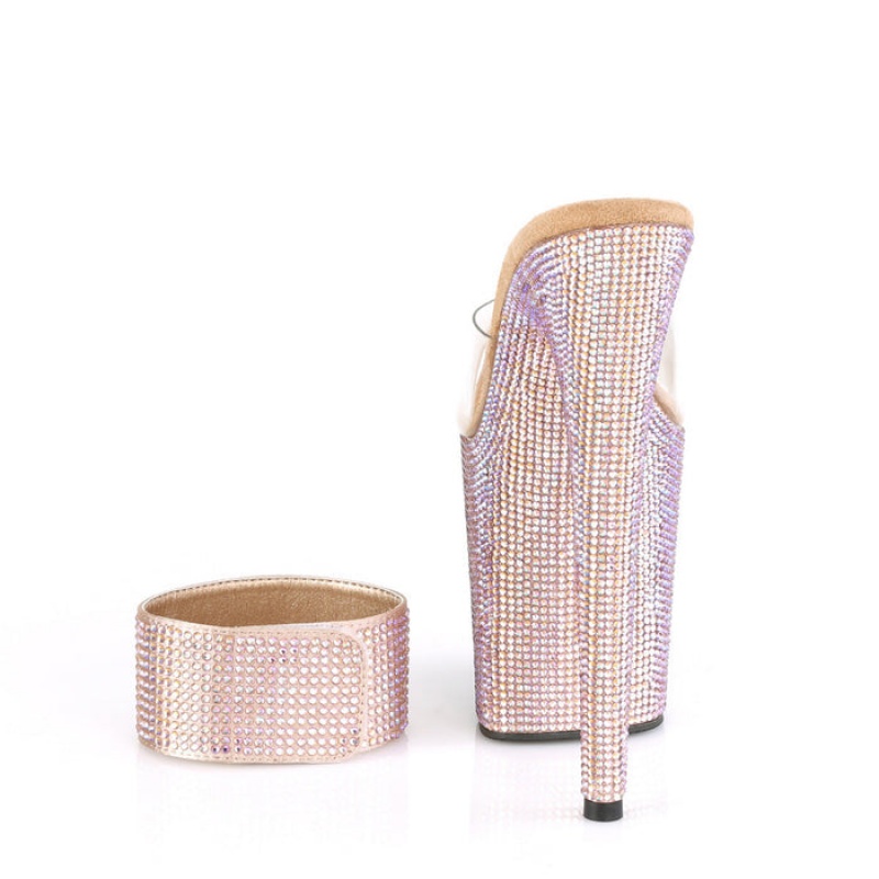 Rose / Gold Pleaser Bejeweled-812RS Women's Slides | QY6403172