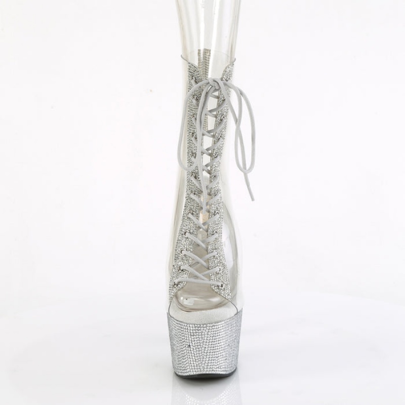 Silver Pleaser Bejeweled-1016C-2-7 Women's Boots | IK2453861