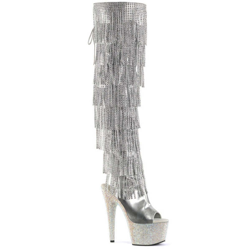 Silver Pleaser Bejeweled-3019RSF-7 Women's Boots | CT4865219