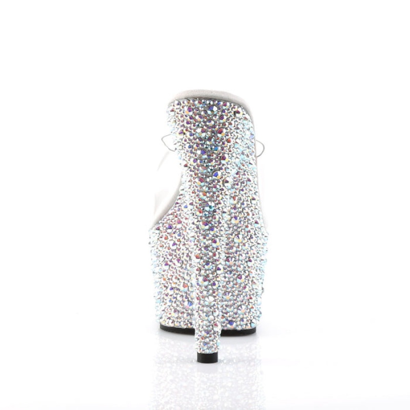 Silver Pleaser Bejeweled-701MS Women's Slides | YW3684719