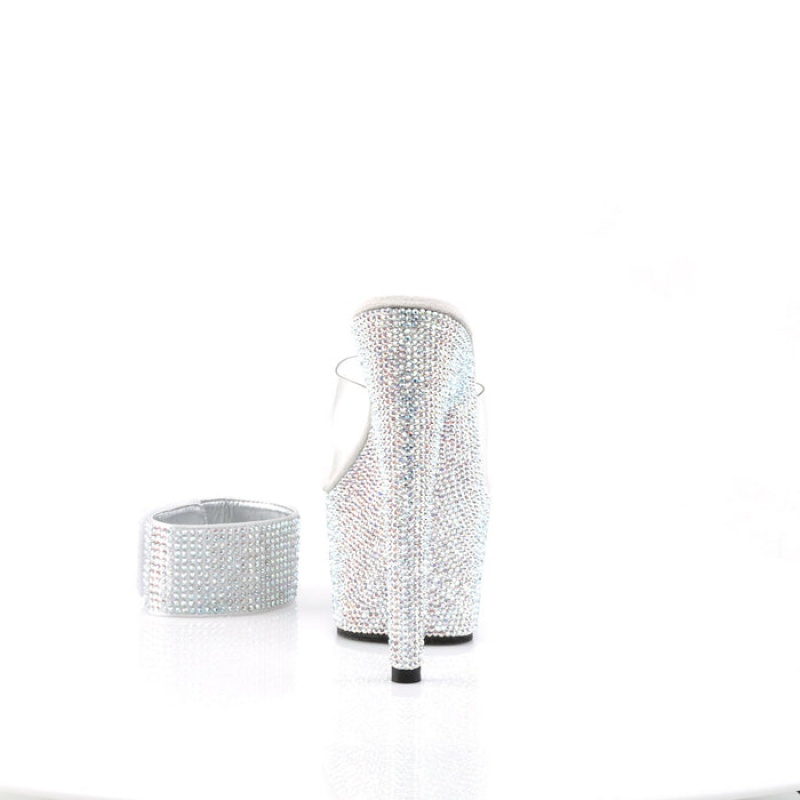 Silver Pleaser Bejeweled-712RS Women's Slides | LX1735920