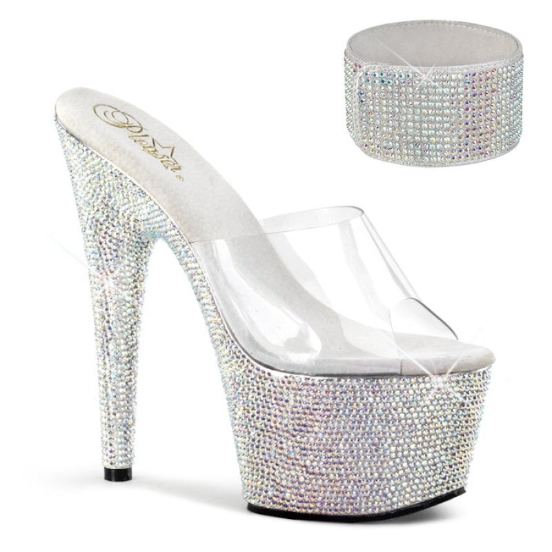 Silver Pleaser Bejeweled-712RS Women's Slides | LX1735920