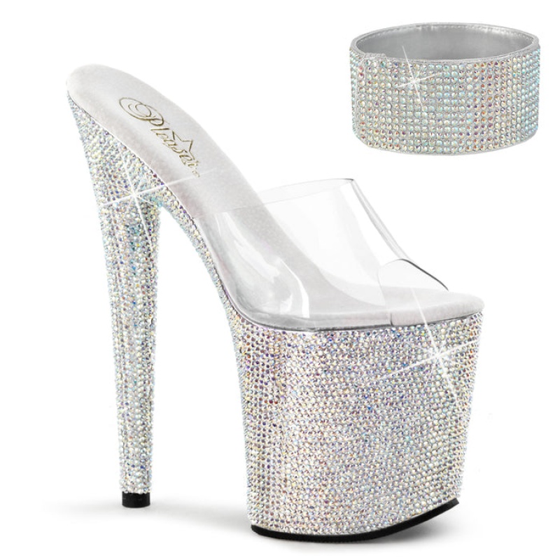 Silver Pleaser Bejeweled-812RS Women's Slides | RI2895671