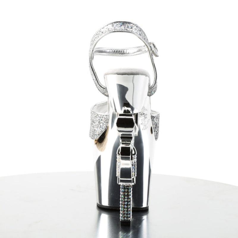 Silver Pleaser Revolver-709G Women's Sandals | QK2768039