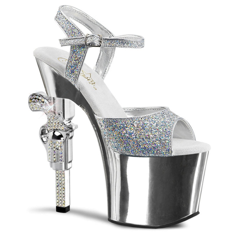 Silver Pleaser Revolver-709G Women's Sandals | QK2768039