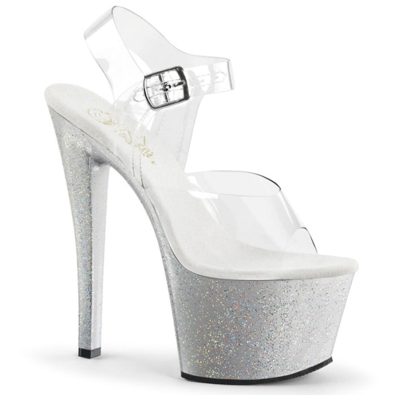 Silver Pleaser Sky-308MG Women's Sandals | DU9318620