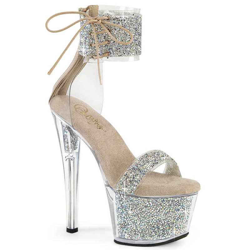 Silver / Beige / Silver Pleaser Sky-327RSI Women's Sandals | PT4738169