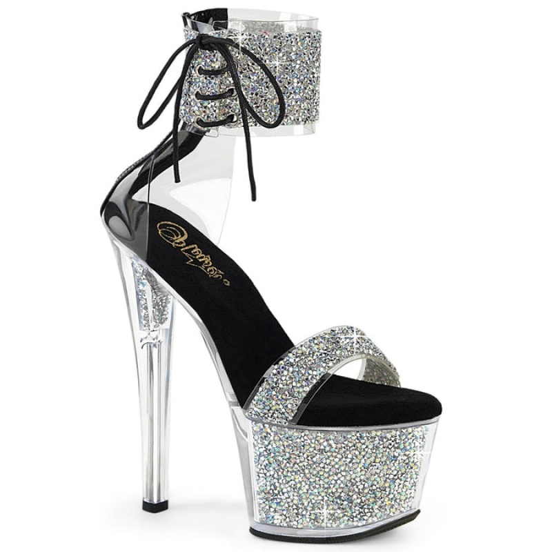 Silver / Black Pleaser Sky-327RSI Women's Sandals | WS0162859