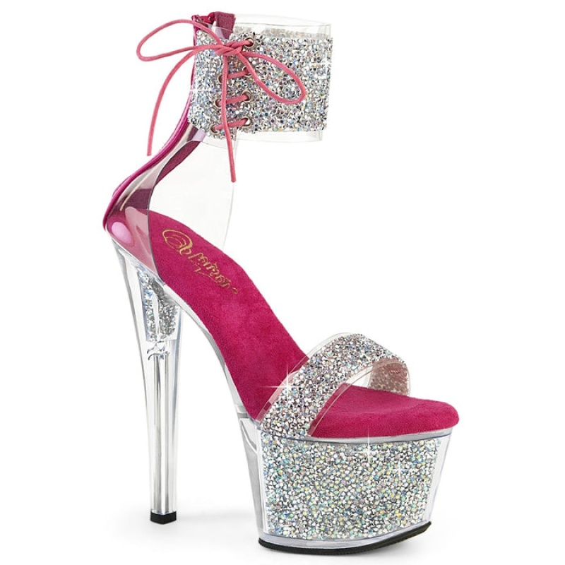 Silver / Pink Pleaser Sky-327RSI Women's Sandals | UI2497561