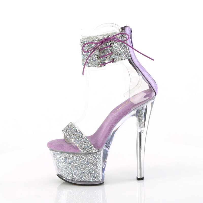 Silver / Purple Pleaser Sky-327RSI Women's Sandals | DR3758629