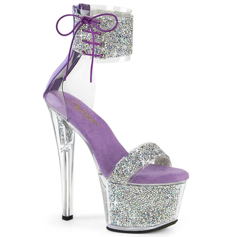 Silver / Purple Pleaser Sky-327RSI Women's Sandals | DR3758629