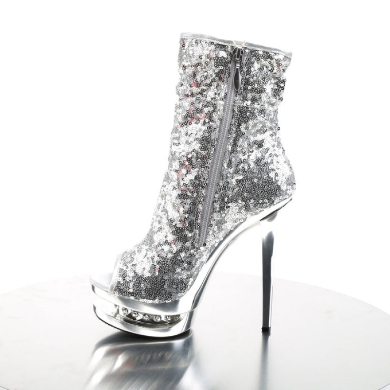 Silver / Silver Pleaser Blondie-R-1008 Women's Boots | GK8610324